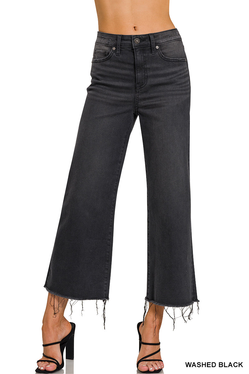 High rise washed black on cropped jean pants
