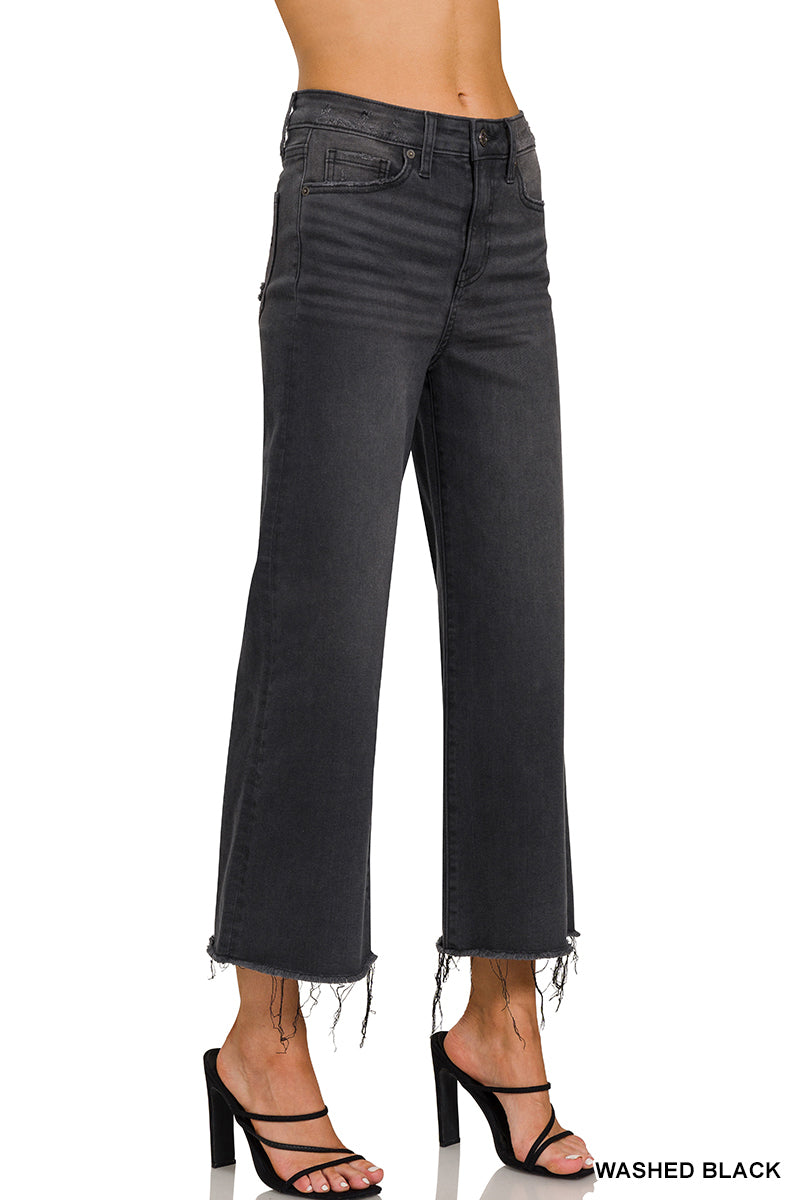 High rise washed black on cropped jean pants