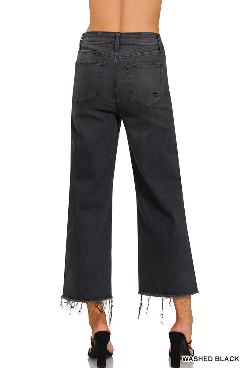 High rise washed black on cropped jean pants
