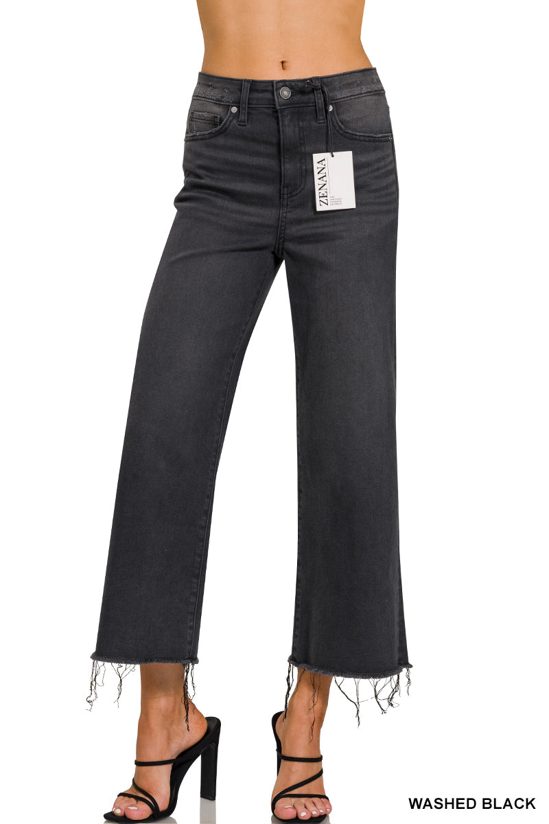 High rise washed black on cropped jean pants