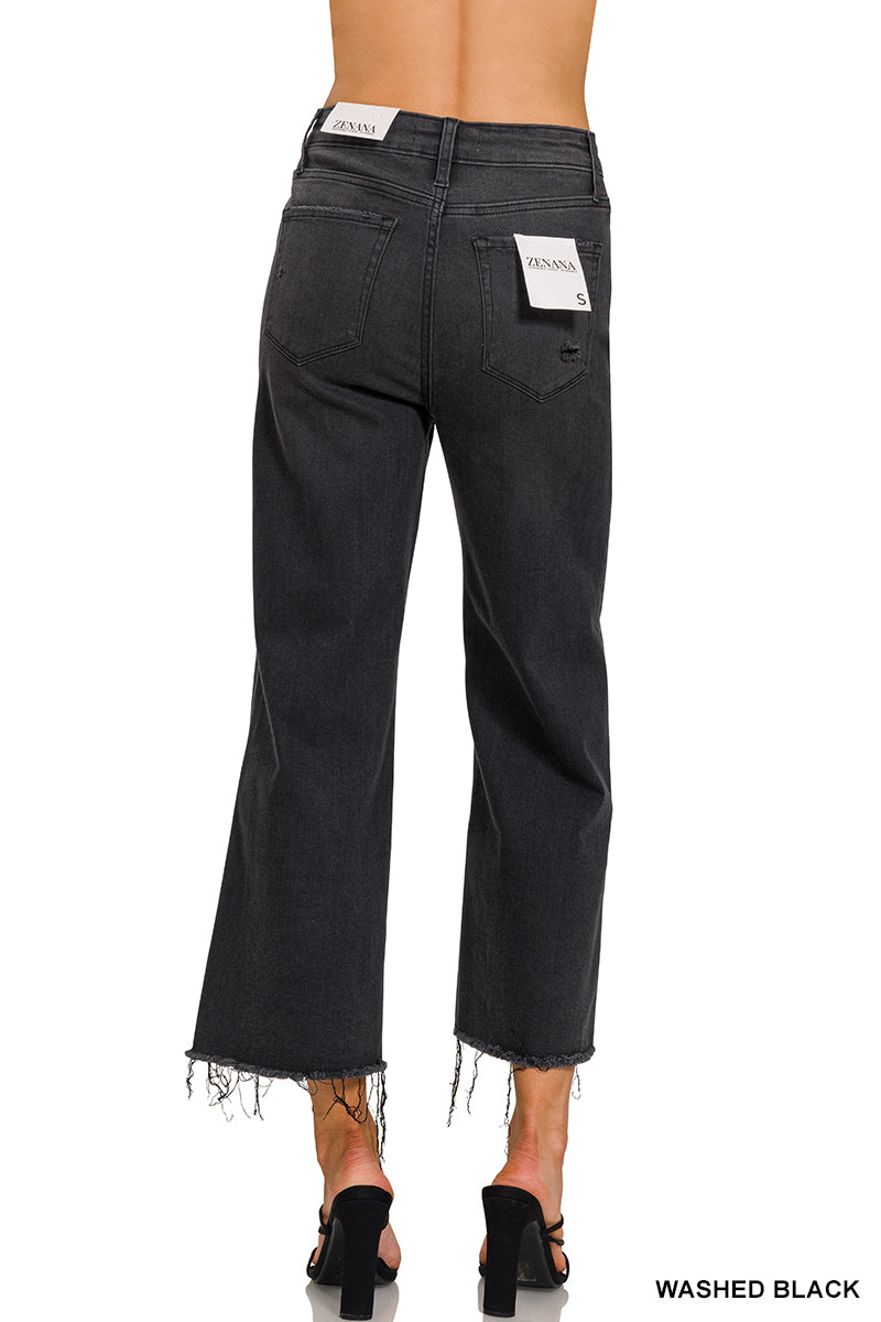 High rise washed black on cropped jean pants