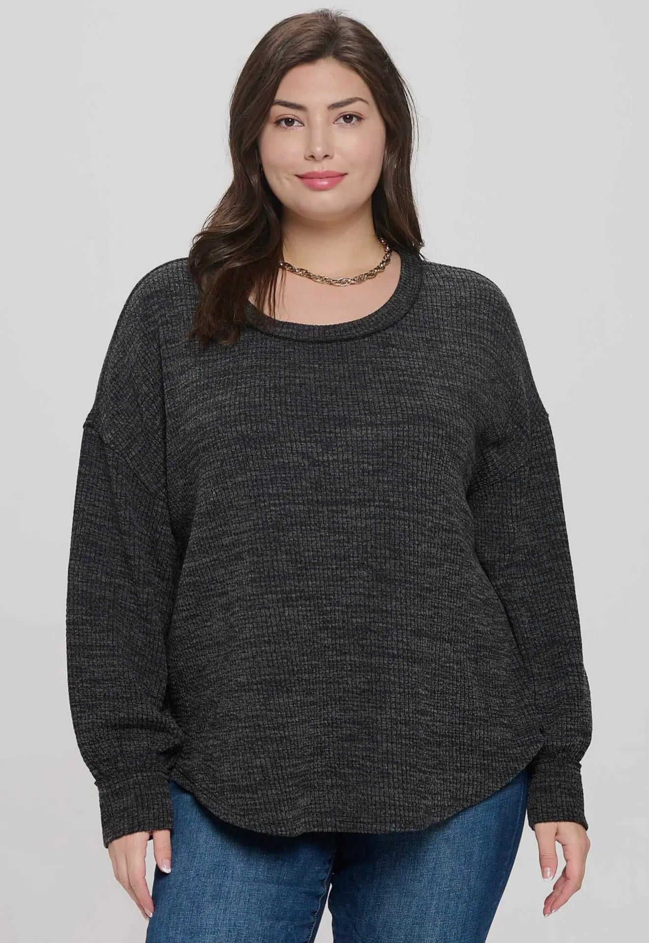 Plus Size Drop Shoulder Long Sleeve Sweater Knit Top 1x, 2x and 3x onlu