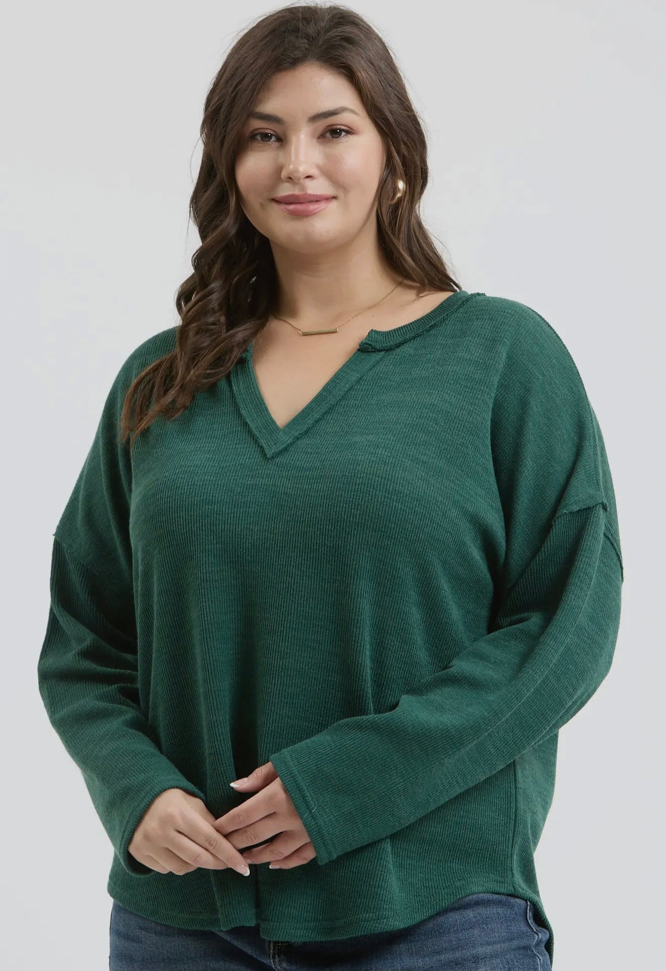 Plus Size Solid Notch Neck Knit Top 1x, 2x and 3x only