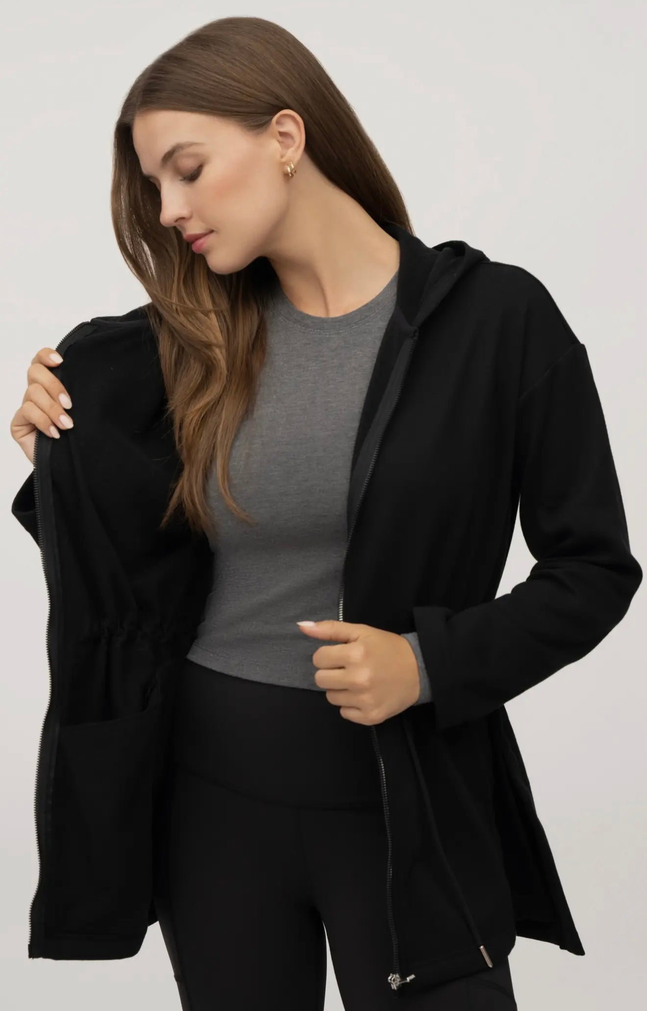 Yogalicious Long Line Zip Hooded Waist Jacket
