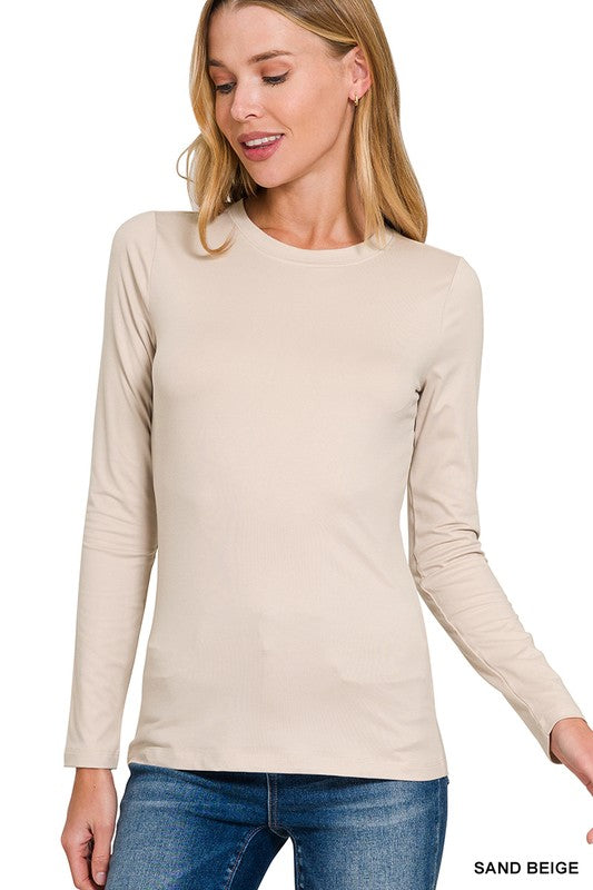 ALYSSA BRUSHED MICROFIBER LONG SLEEVE ROUND NECK TEE- Multiple colors Small -3x