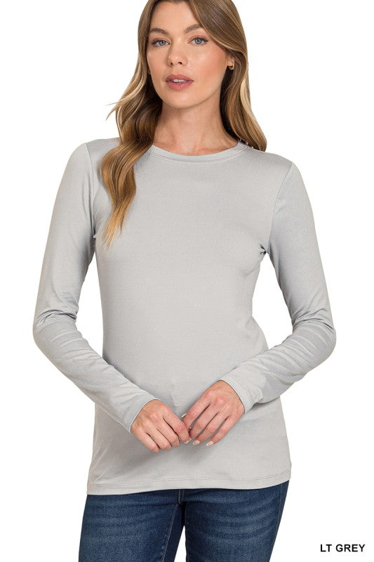 ALYSSA BRUSHED MICROFIBER LONG SLEEVE ROUND NECK TEE- Multiple colors Small -3x