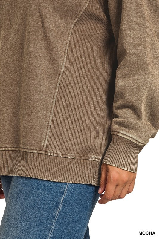 Acid washed fleece sweatshirts side rib- multiple colors