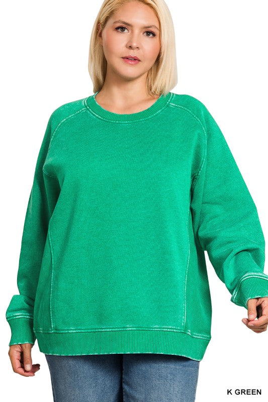 Acid washed fleece sweatshirts side rib- multiple colors