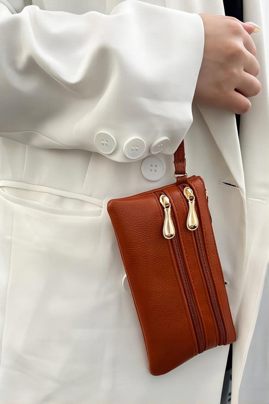 Vegan Leather Triple Zip Wrist Wallet Clutch Purse-Multiple colors
