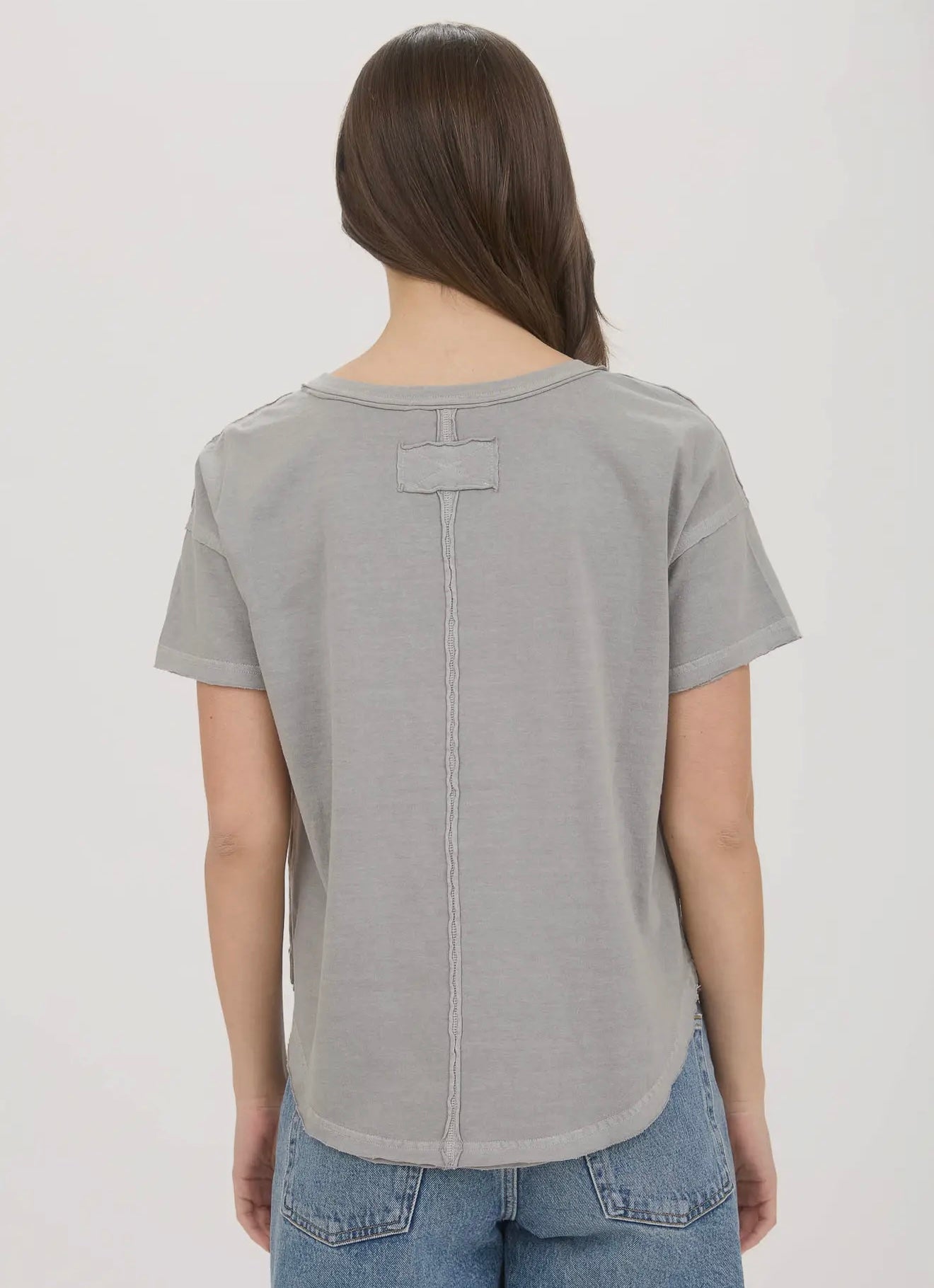 Exposed Seam Raw Edge Short Sleeve Knit Top