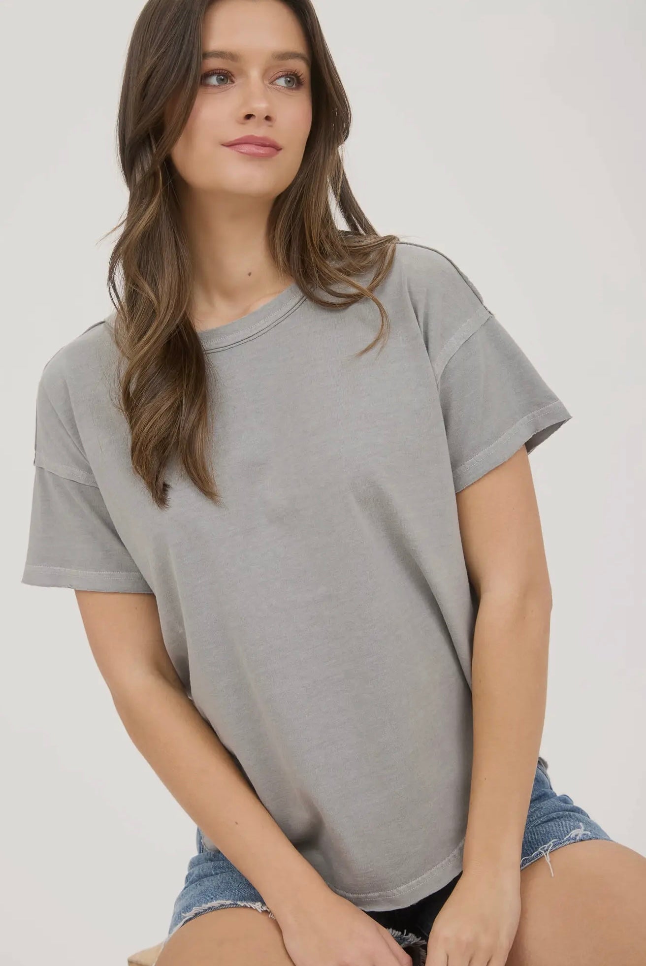 Exposed Seam Raw Edge Short Sleeve Knit Top