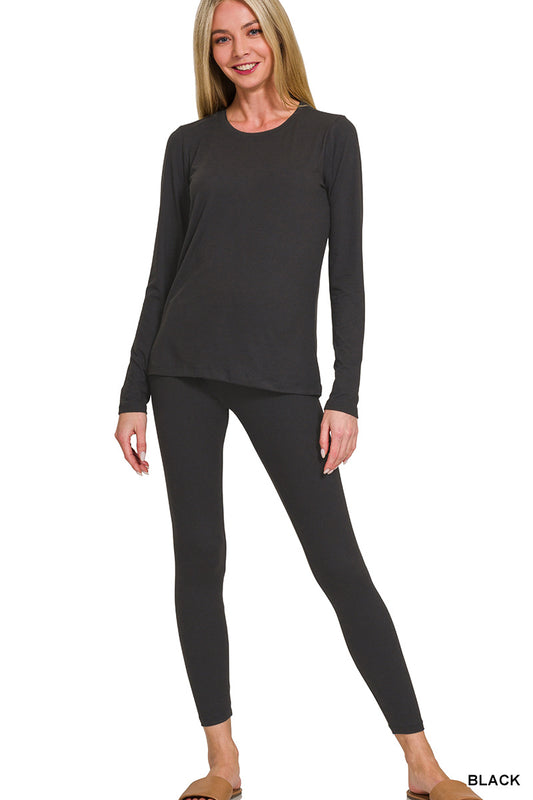 Aubrey Microfiber round neck top & leggings set