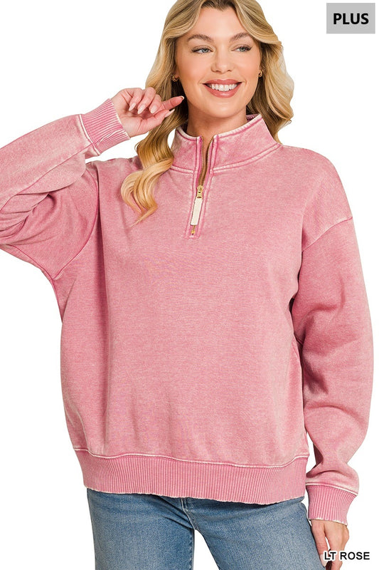 Acid wash fleece half zip sweatshirts