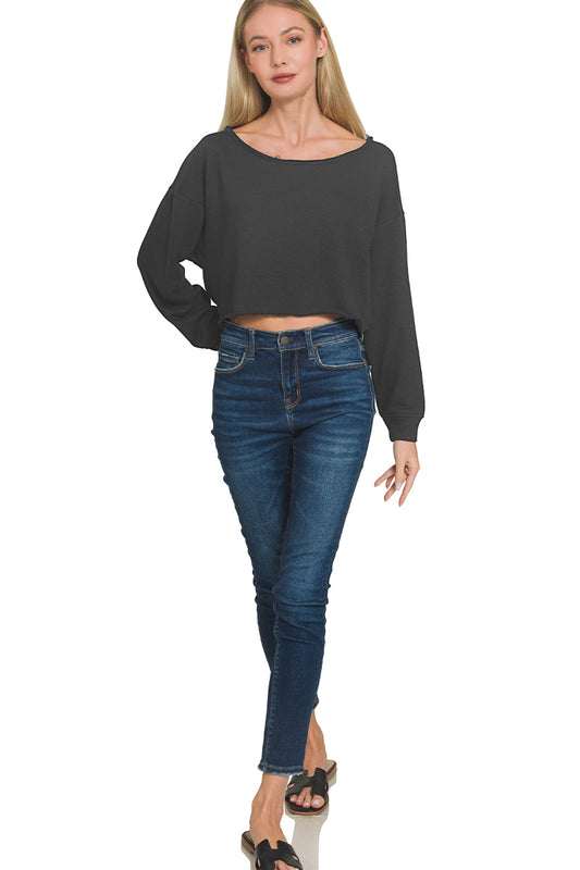 French terry boatneck crop