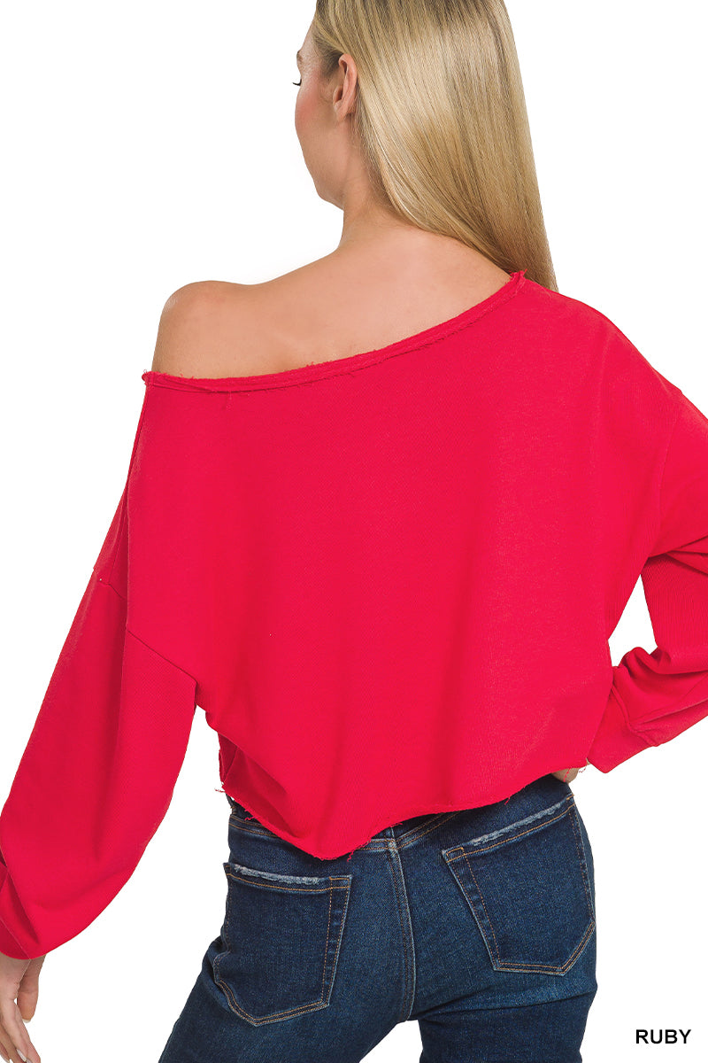 French terry boatneck crop