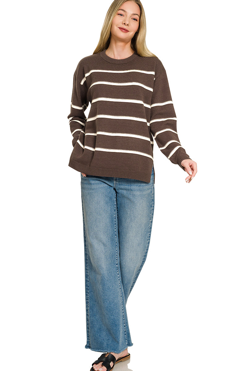 Viscose striped round neck sweater