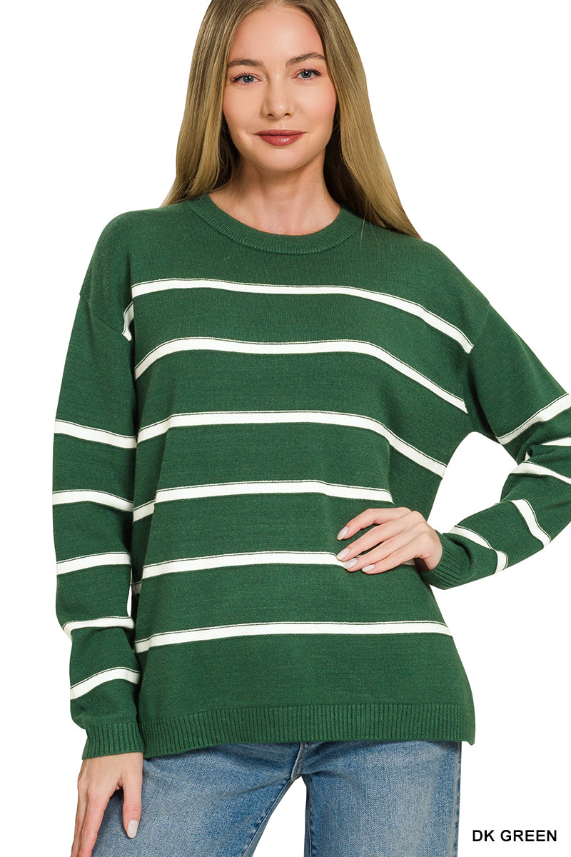 Viscose striped round neck sweater