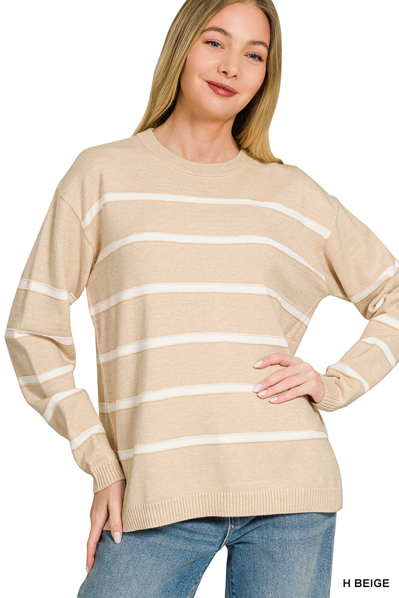 Viscose striped round neck sweater
