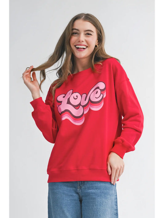 Valentines Love Print Crew Neck Sweatshirt