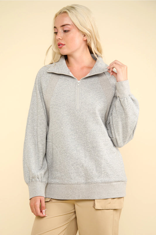 Oversized Sweatshirt Henley Knit Top