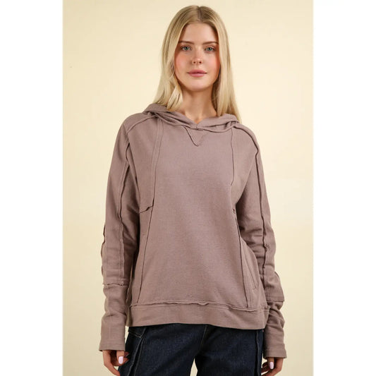 Raw Edge Cute Detail Hoodie Knit Top