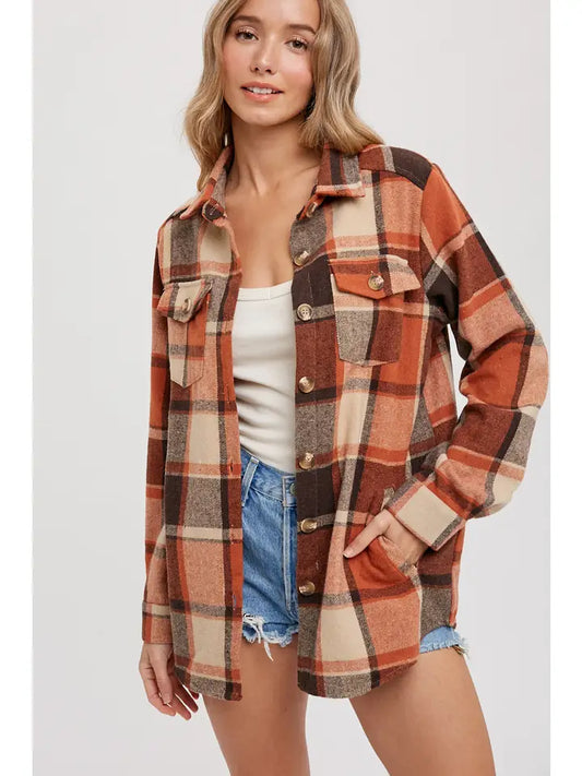 Flannel Plaid Shacket with Pockets